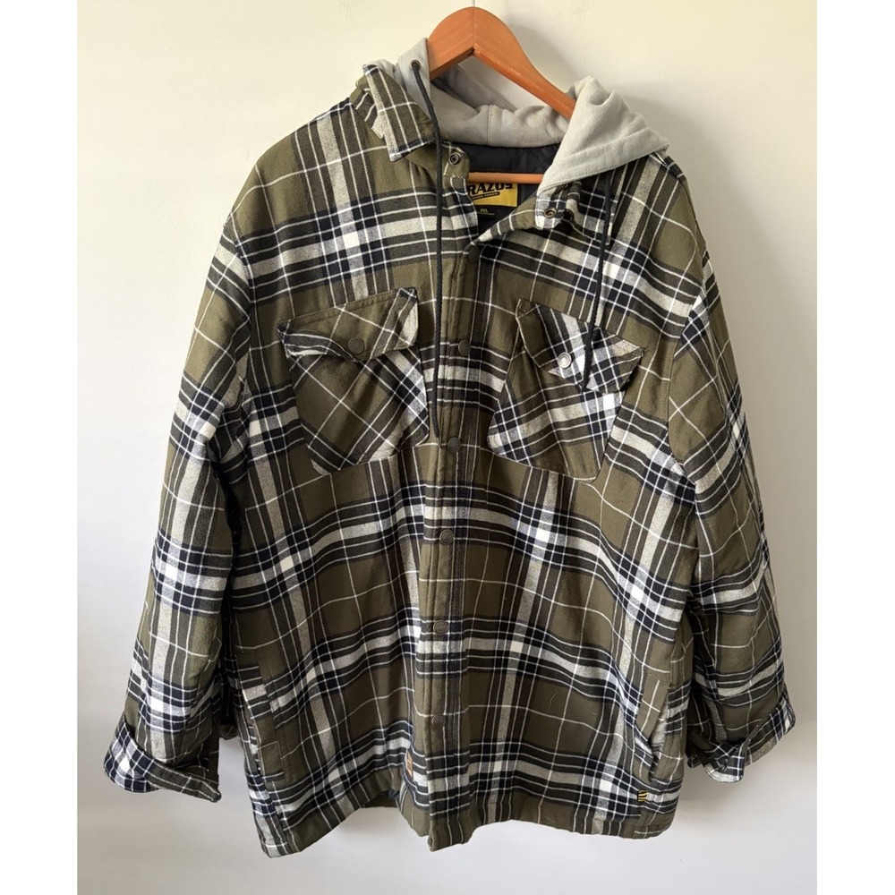 Brazos Men's 2XL Green Plaid Hooded Lined Work Jacket with Pockets Cotton Warm